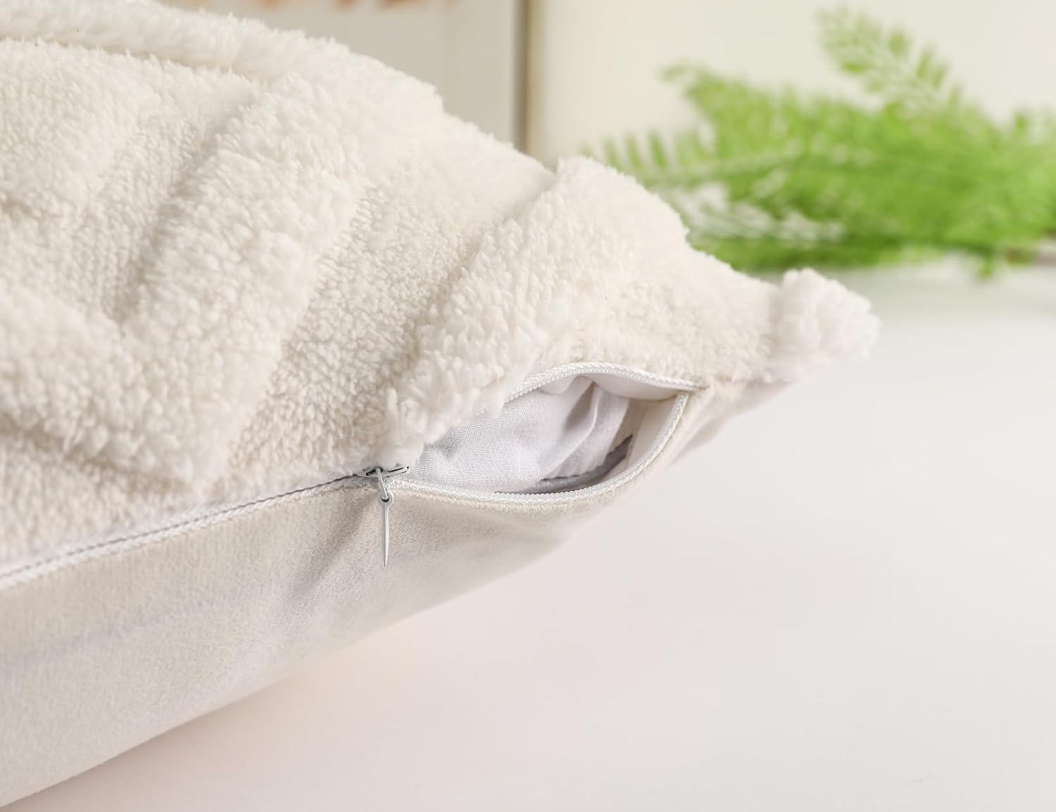 Set of 2 Faux Fur Cream White Throw Pillow Covers 30x30,Soft Checkborad Pattern Decorative Boho Pillow Cover Case Cushion Cover for Sofa Couch Bed Livingroom Farmhouse,Modern Accent