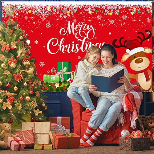 Irenare Christmas Banner Backdrop, Red Santa Claus Reindeer Merry Christmas Banner 72.8 X 43.3 Inch Indoor for Xmas Holiday Party Photo Booth Photography Wall Hanging Decor by Irenare - Image 9