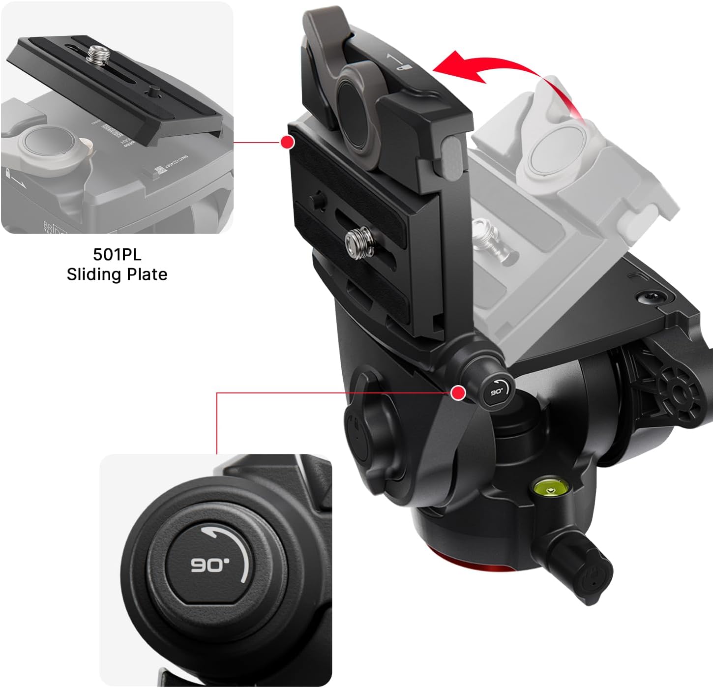 Manfrotto 500X Fluid Head with 501PL Sliding Plate and 90-degree tilt mechanism