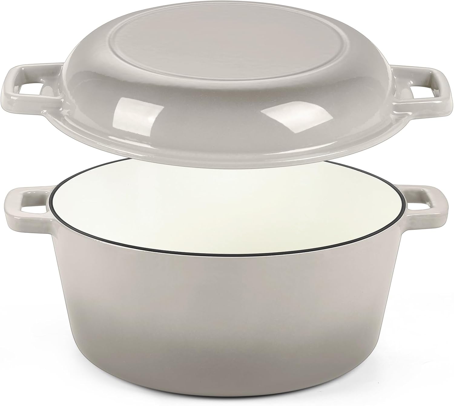 P&P CHEF 5Qt Dutch Oven Pot for Bread Baking (Red), 2 In 1 Round Cast Iron Dutch Oven with Lid Set, Skillet & Pot for Roasting Braising Stewing Frying Simmering, Multi Stoves & Oven Safe