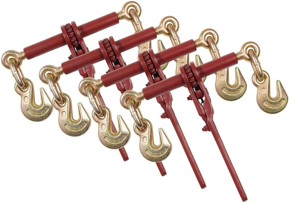 Mytee Products 4 Pack 3/8" - 1/2" Extreme Heavy Duty Ratchet Load Chain Binder with Grab Hooks - 12,000 Lbs Working Load Limit - Flatbed Transport Truck Trailer Tie Down Hauling