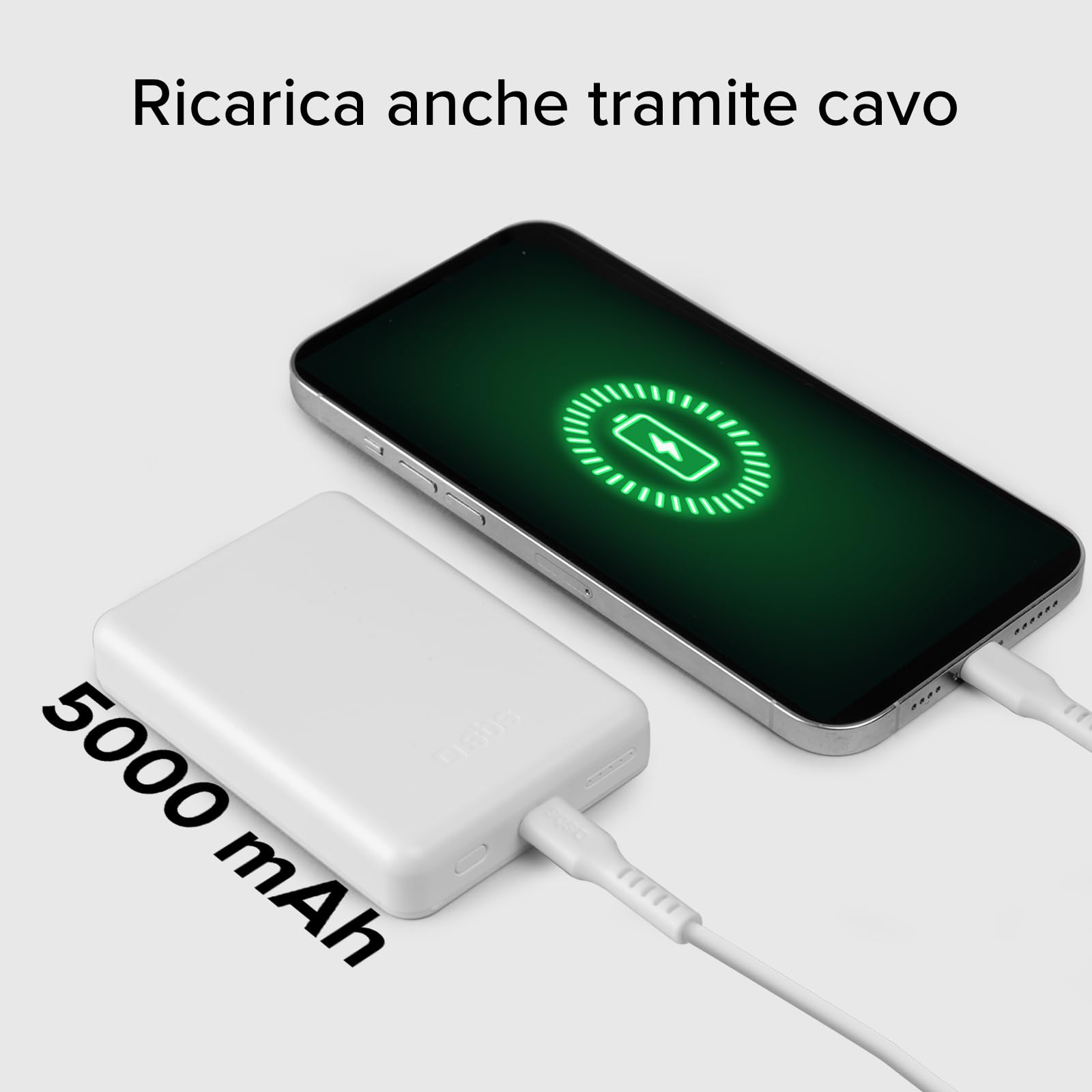 SBS PowerBank 5K MagSafe Wireless, 5.000mAh, Power Bank con Ricarica Rapida, Magnetico, Intelligent Charge (IC), LED di Carica, USB-C, Caricabatterie Portatile da Viaggio, Design Compatto, Bianco