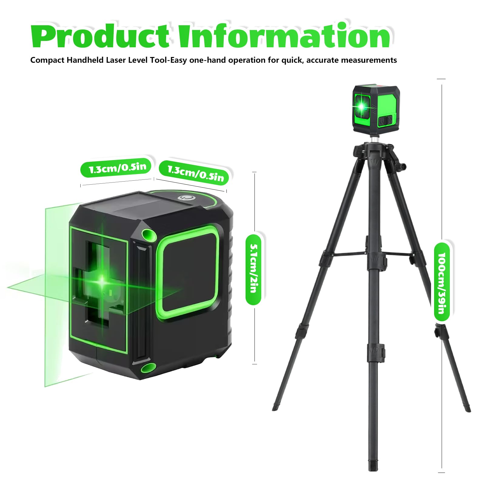 Laser a linee incrociate con treppiede, livella laser a croce verde, laser a 360°, autolivellante, con treppiedi da 1 m, laser a croce da 30 m, per interni ed esterni, cantieri fai da te
