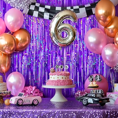 Image of 4 Packs Purple Foil Fringe Curtain, Purple Glitter Metallic Tinsel Backdrop for Birthday, Wedding, Baby Shower, Princess Bachelorette Christmas New Year Party Decorations Supplies