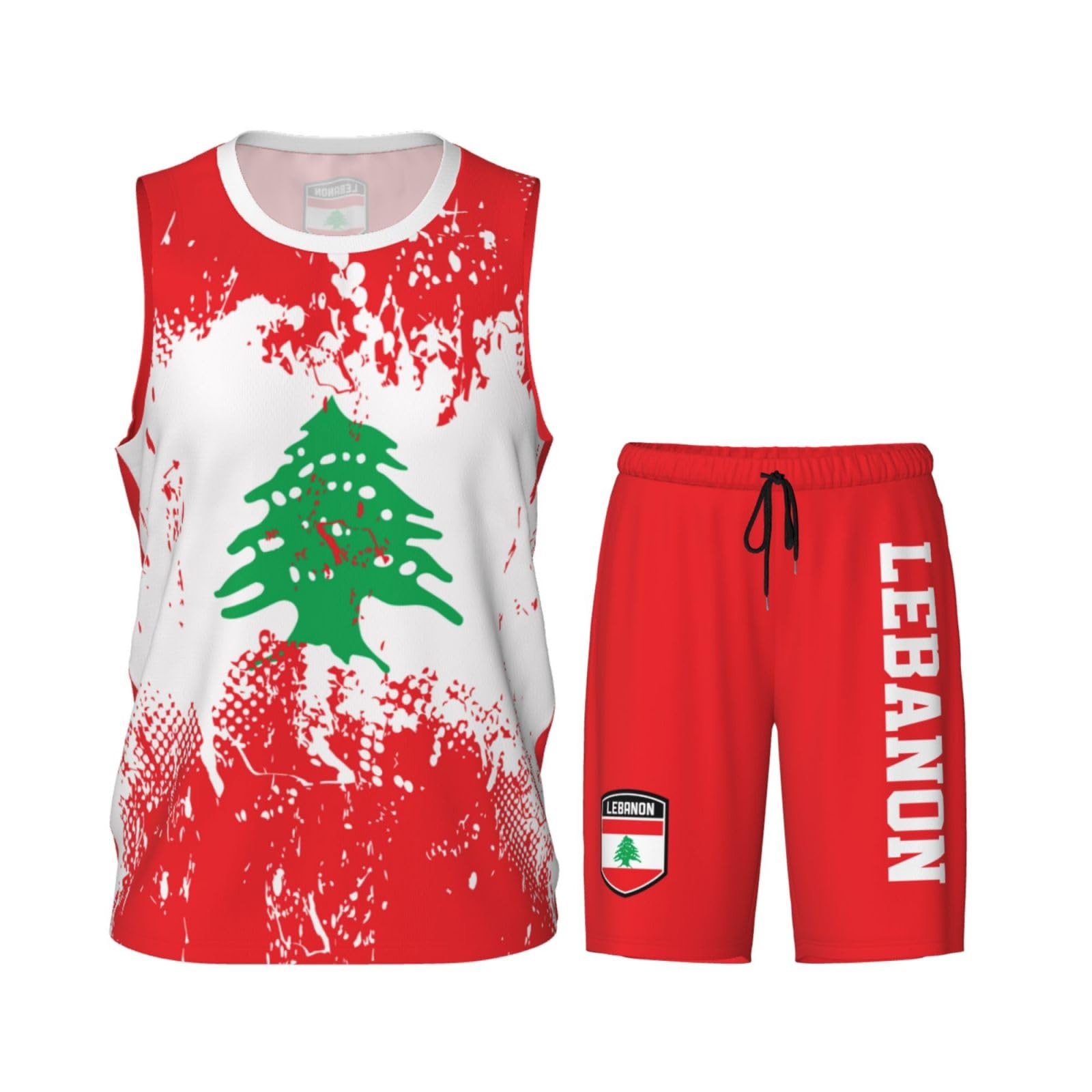 Lebanon Flag Grain (2) Basketball Jersey Uniform Suit for Men Adults Training Athletic Set