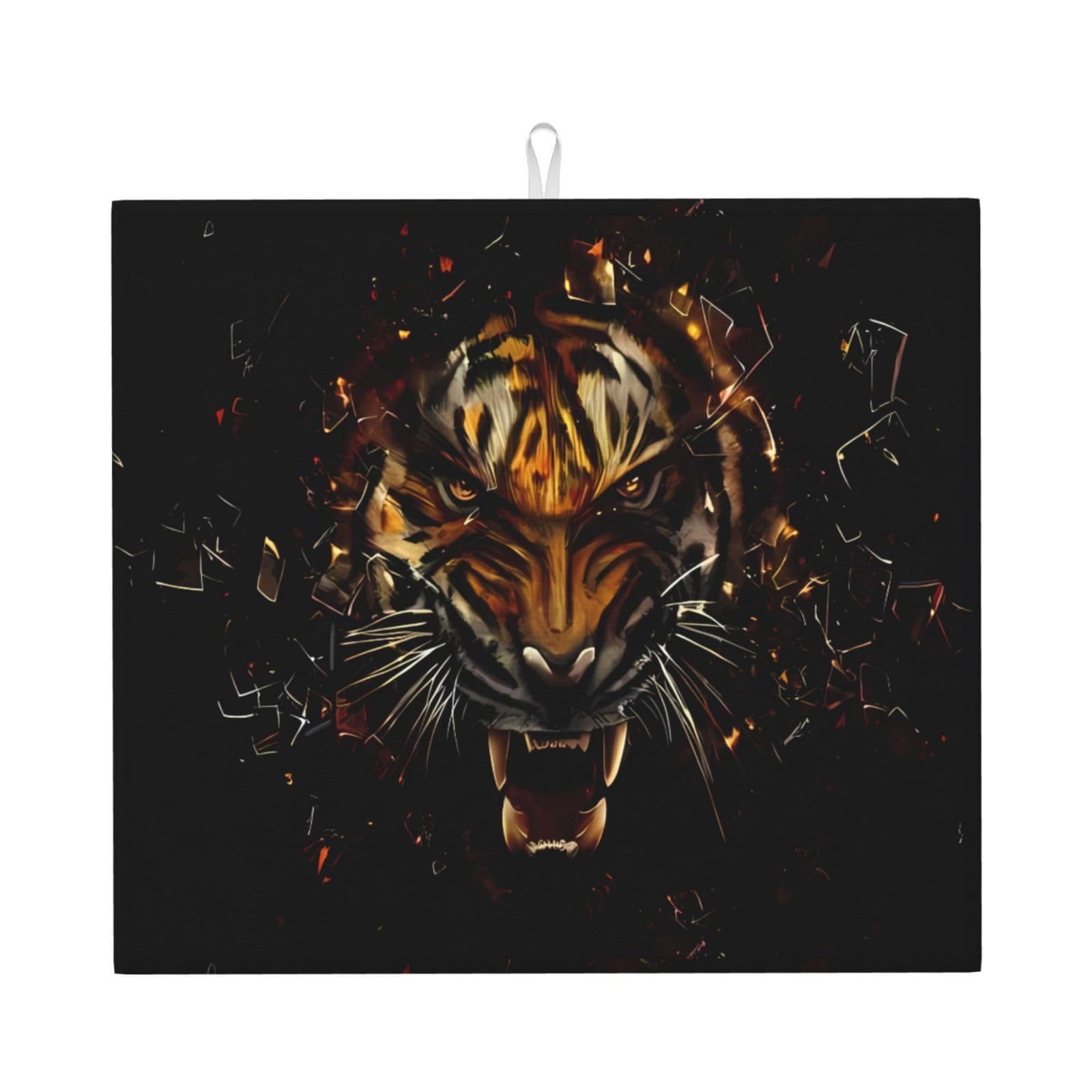 WHJDPP Ferocious Tiger Prints Kitchen Drying Mat - Absorbent Dish Drying Throw with Colorful Prints, Quick-Dry Countertop Layer for Dishes & Appliances - Non-Slip & Foldable