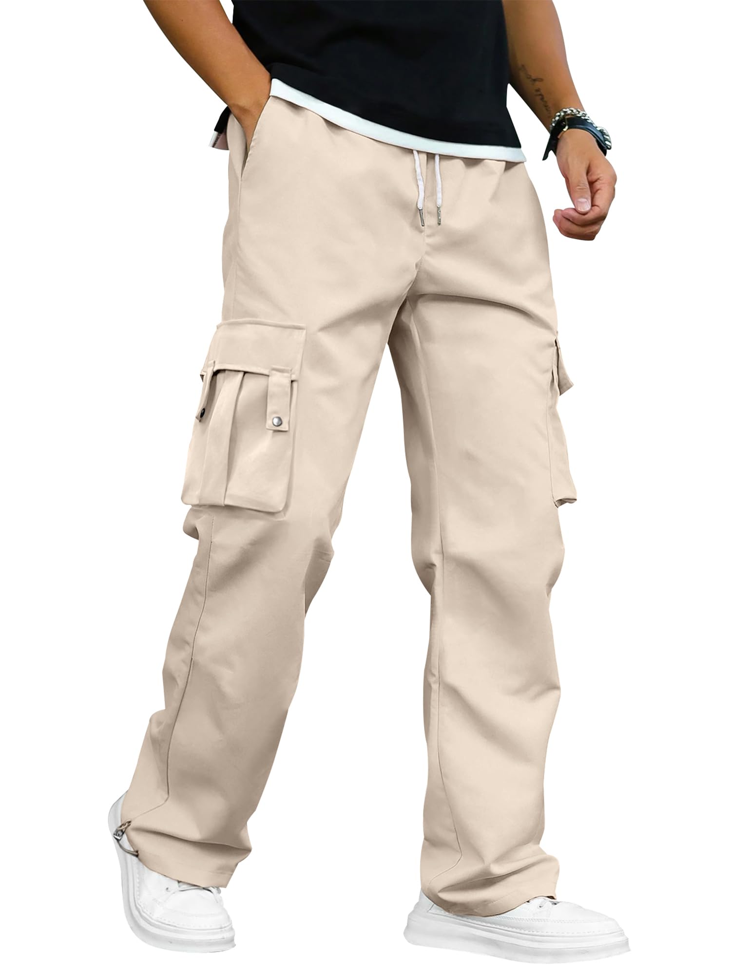 PLEPAN Men's Casual Cargo Pants Stretch Sweatpants Streetwear Trousers Hiking Drawstring Elastic Waist Workout Joggers