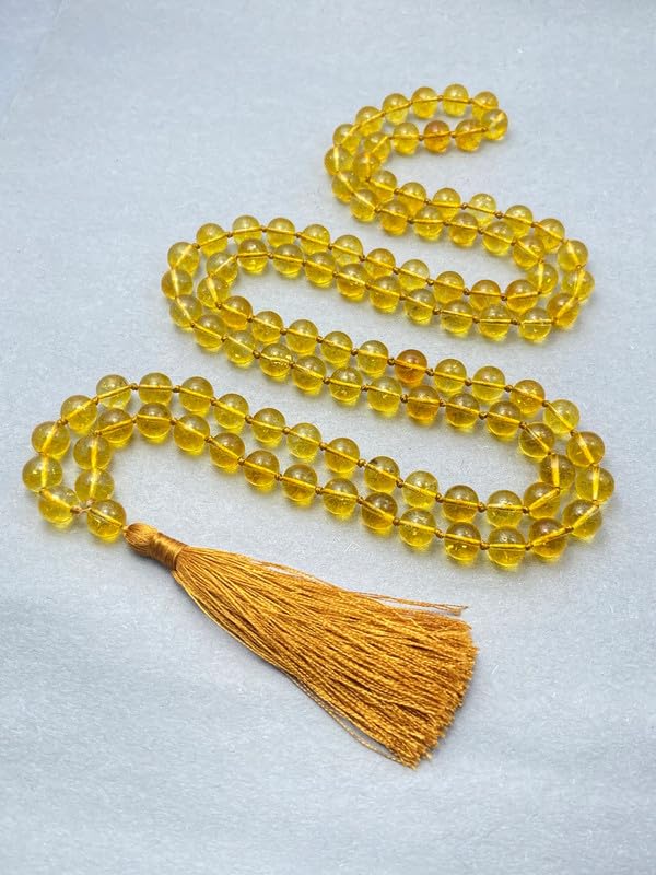 Collier Mala Citrine AAA 108 Perles 8mm pour Méditation au Quotidien