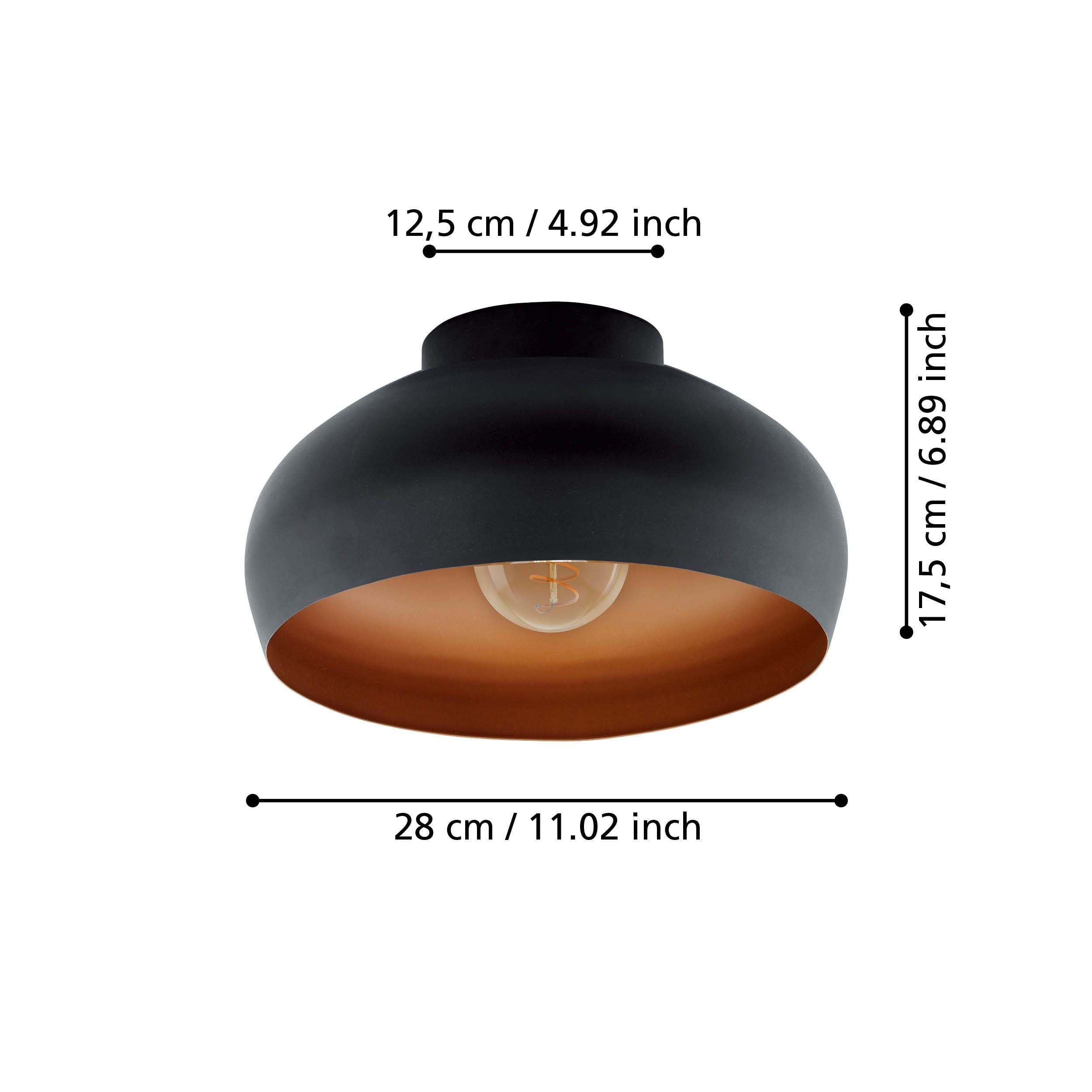 Eglo Lampada Da Soffitto Mogano 2 – Plafoniera Rotonda In Metallo Nero E Rame, Attacco E27