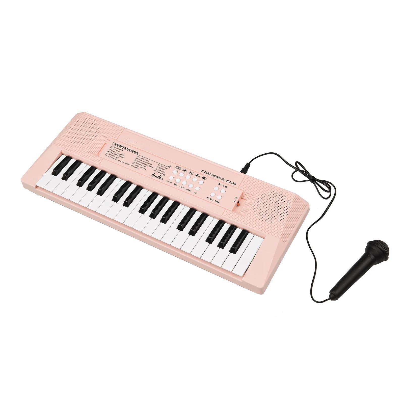 Teclado Electrónico Piano Teclado Electrónico De 37 Teclas Con Soporte Para Piano Conexión USB 2 Botones De Volumen 16 Canciones De Demostración Mini Micrófono(Pink)