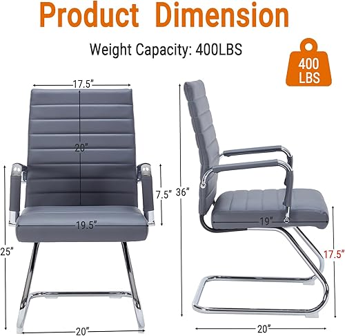 Miniatura 2 de Sidanli Silla de recepción de oficina, sin ruedas, estacionaria de piel sintética no rodante, silla de invitados con base de trineo para área de
