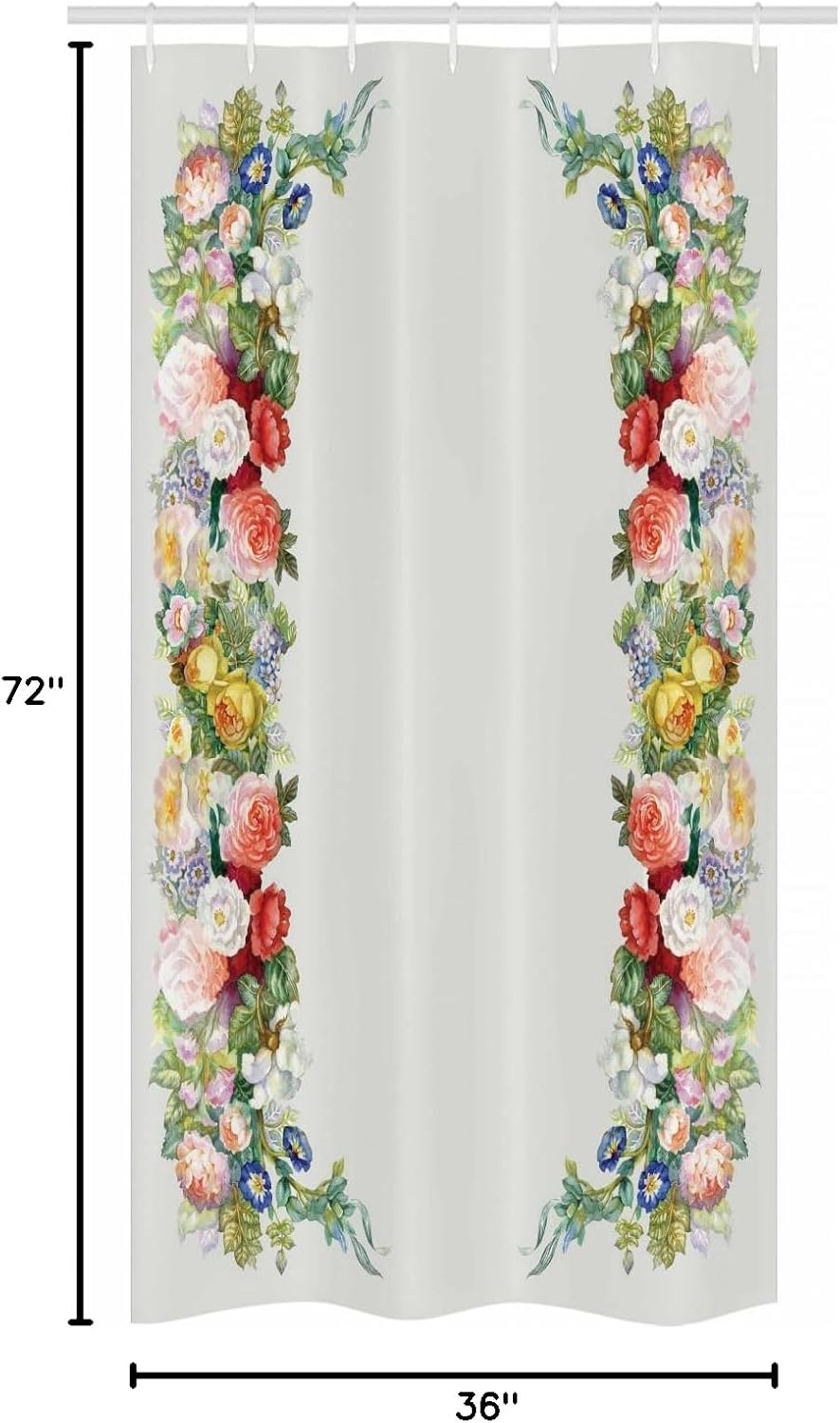 Ambesonne Victorian Stall Shower Curtain, Rose Garland Pastel Tones Jasmine Cornflower Bouquet Classic Bloom Graphic, Fabric Bathroom Decor Set with Hooks, 36" W x 72" L, Red Yellow Green