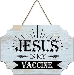 Rusti Classic Quotes Wood Signs Jesus Is My Vaccine Wall Art Vintage Wood Plaque Farmhouse Wall Decor for Home Man Cave Door Porch Garden Party 6x10 inch