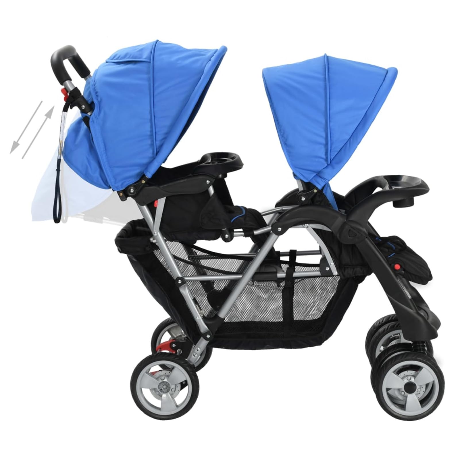 Passeggino Gemellare a Tandem in Acciaio Blu e Nero,Bebè e bimbi,Trasporto bebè,Passeggini-10112