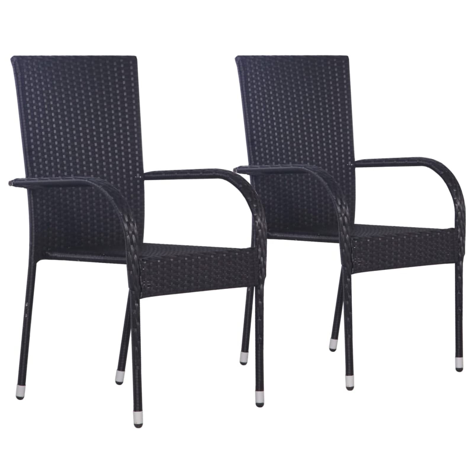 Mengtu Stackable Outdoor Chairs 2 pcs Poly Rattan Black Outdoor Chairs