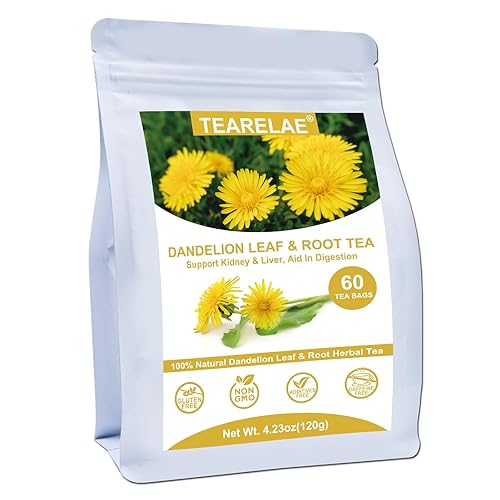 TEARELAE - Té de hoja y raíz de diente de león - Hoja y raíz de diente de león natural 100% puro, 60 bolsas de té de diente de león - Apoya los