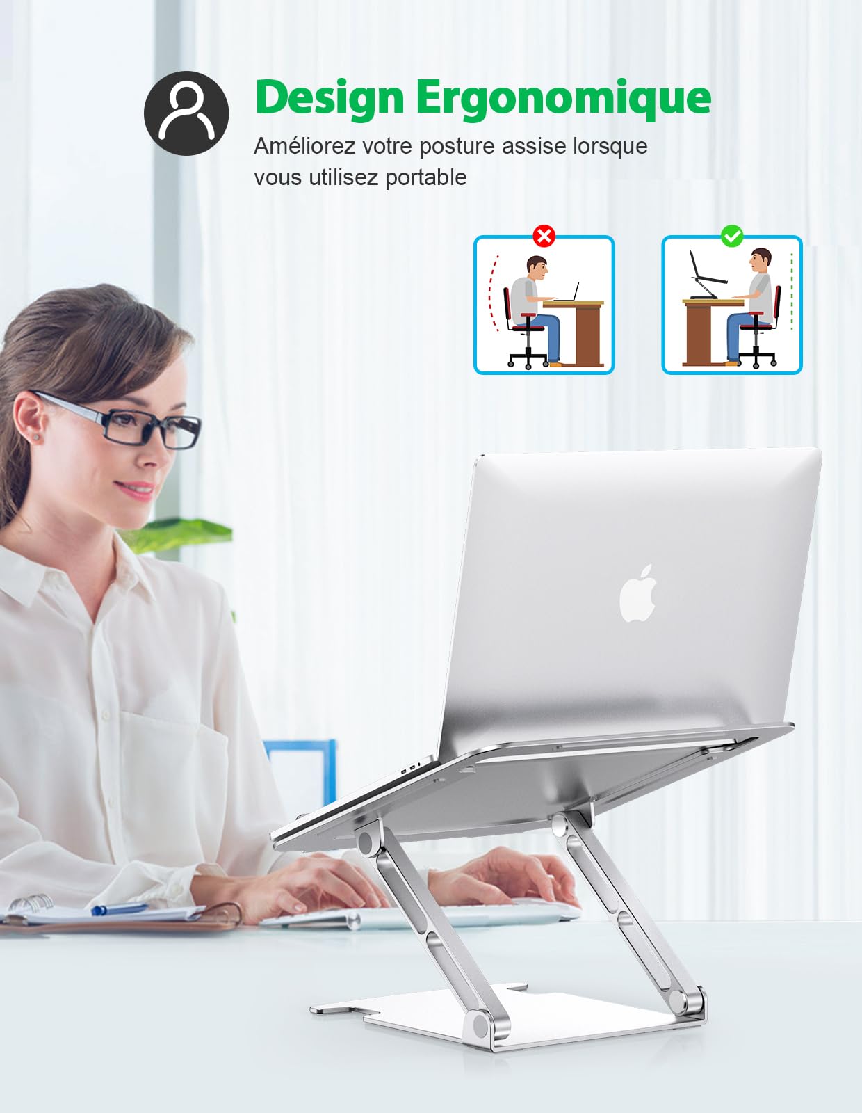 Glangeh Support Ordinateur Portable Aluminium, Refroidissement Support PC Portable Ventilé avec Double Axe Rotation Réglables Pliable Ergonomique, Compatible avec Tablette, MacBook Pro, Laptop 10"-16"
