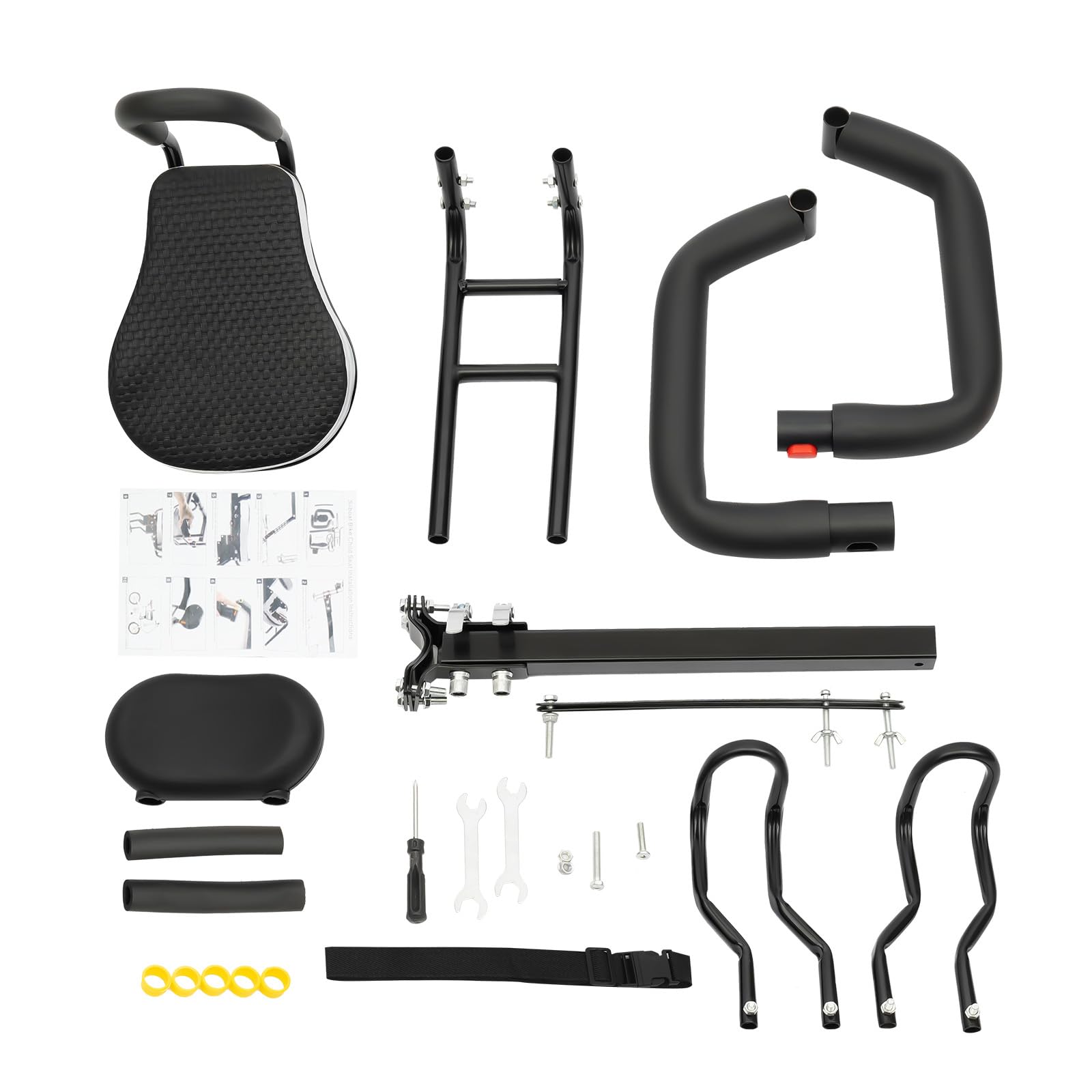 Siège de vélo pour enfant avant, réglable, avec dossier et accoudoirs, siège avant robuste, pour VTT, vélos de ville et vélos pliants, grande capacité de charge, noir