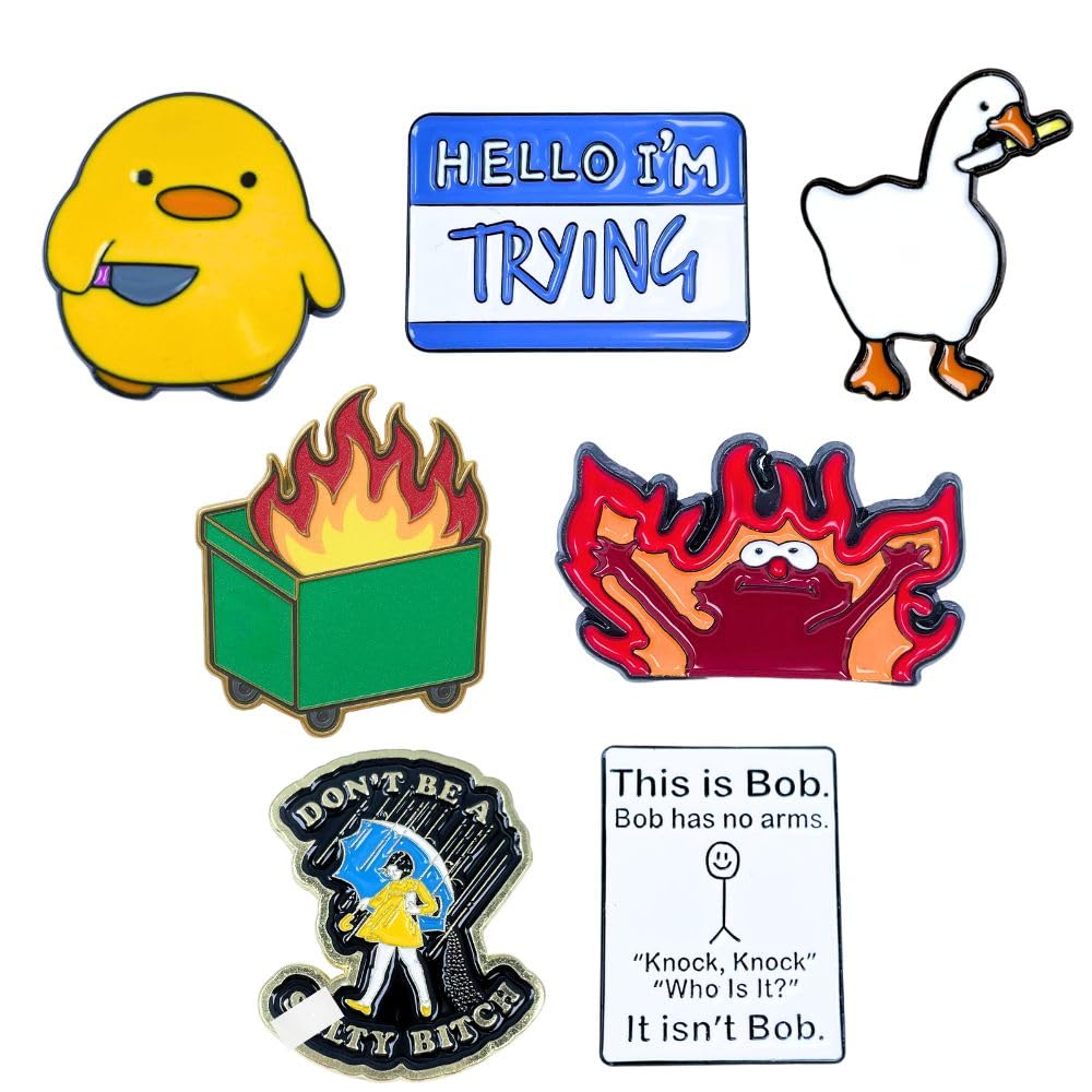 Funny Pins Fun Enamel Pin Set Sarcastic Cool Cute Metal Lapel for Adults Backpacks Bag Hat Lanyard Buttons Vest This is Fine Dumpster Fire Frog Bob Salty Duck Goose Novelty Accessories
