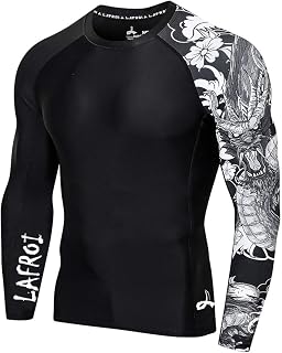 LAFROI Men's Long Sleeve UPF 50+ Compression Rash Guard Shirt - Quick Dry Baselayer for Surfing, BJJ & Workouts