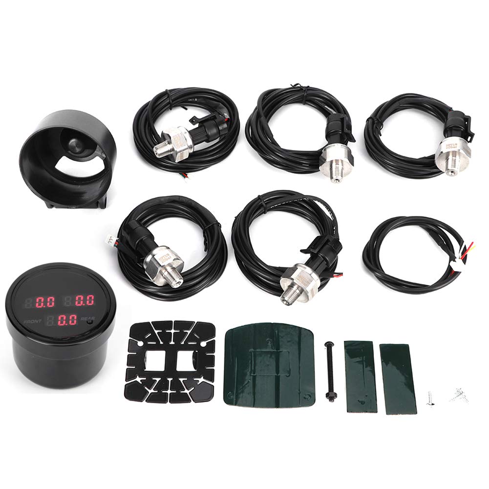Medidor de Presión de Aire de Aluminio de 2,5 Pulgadas, 12 V con 5 Sensores, Contactos de Cobre de Respuesta Rápida para Amortiguador Neumático de Automóvil y Pantalla de Presión del