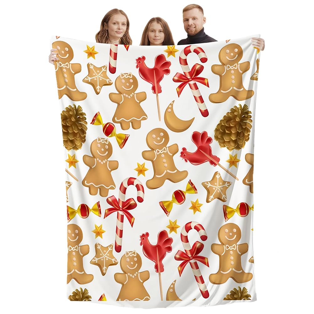 Manta de Navidad para el Sofá, Manta Temática Navideña, Mantas Gingerbread Man, Sofá Cálido y Acogedor para Decorar el Dormitorio, Regalo de Año Nuevo - 150 * 100cm