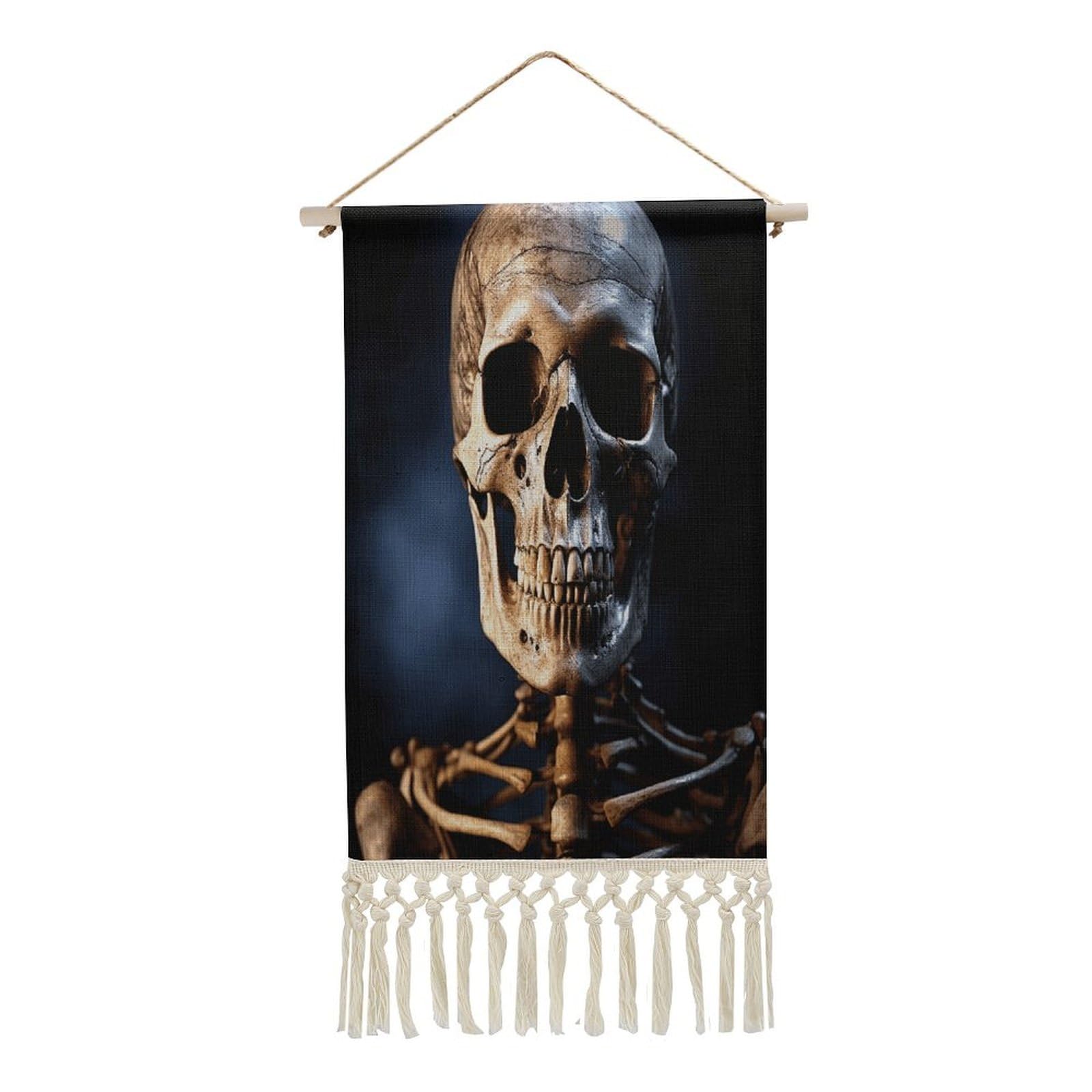 Adfgyerh Style Skeleton Tapestry With Tassels Cotton And Linen Hanging Posters, Wall Art For Travel Gift, Wall Tapestry For Office Home Decor Bedroom Living Room Decor