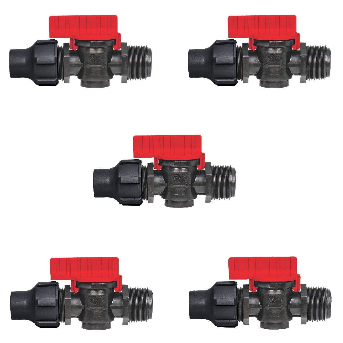 Hydrosure Men's Black Nut-Lock Valve 14 Mm X 3/4" Bsp - Pack Of 5 Irrigation Control Valves With Dual Size Compatibility And Threaded Connection, Manual Water Flow Control For Garden Hose