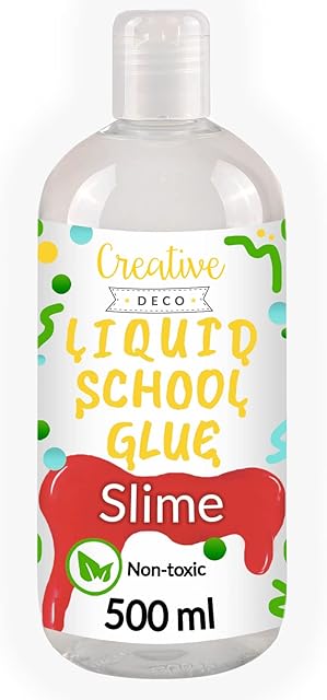 Creative Deco Clear Slime Glue Activator | 500ml | Liquid School PVA | Transparent Craft Glue | Clear Glue for Crafting, Paper, Art, Glass, Wood, Craft, Cardboard, DIY | Washable, Non-Toxic