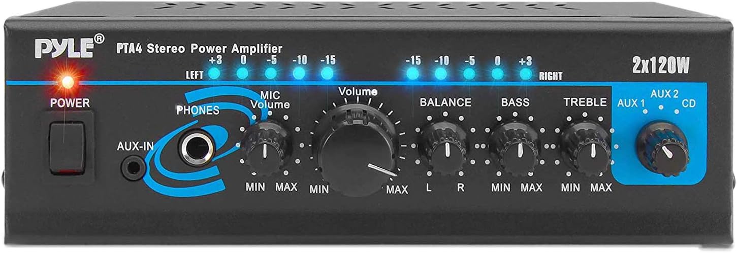 Home Home Audio Power Amplifier System with Bluetooth - 2X120W Mini Dual Channel Mixer Sound Stereo Receiver Box w/RCA, AUX, Mic Input - For Amplified Speakers, PA, Theater, Studio Use -PTA4