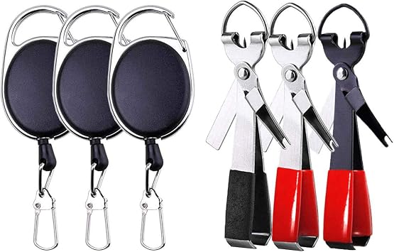 Fishing Quick Knot Tying Tool 3 Sets Stainless Steel 4 in 1 Tool Including Quick Knot Knotter Fly Line Clippers Hook Sharpener Hook Eye Needle with Zinger Retractor