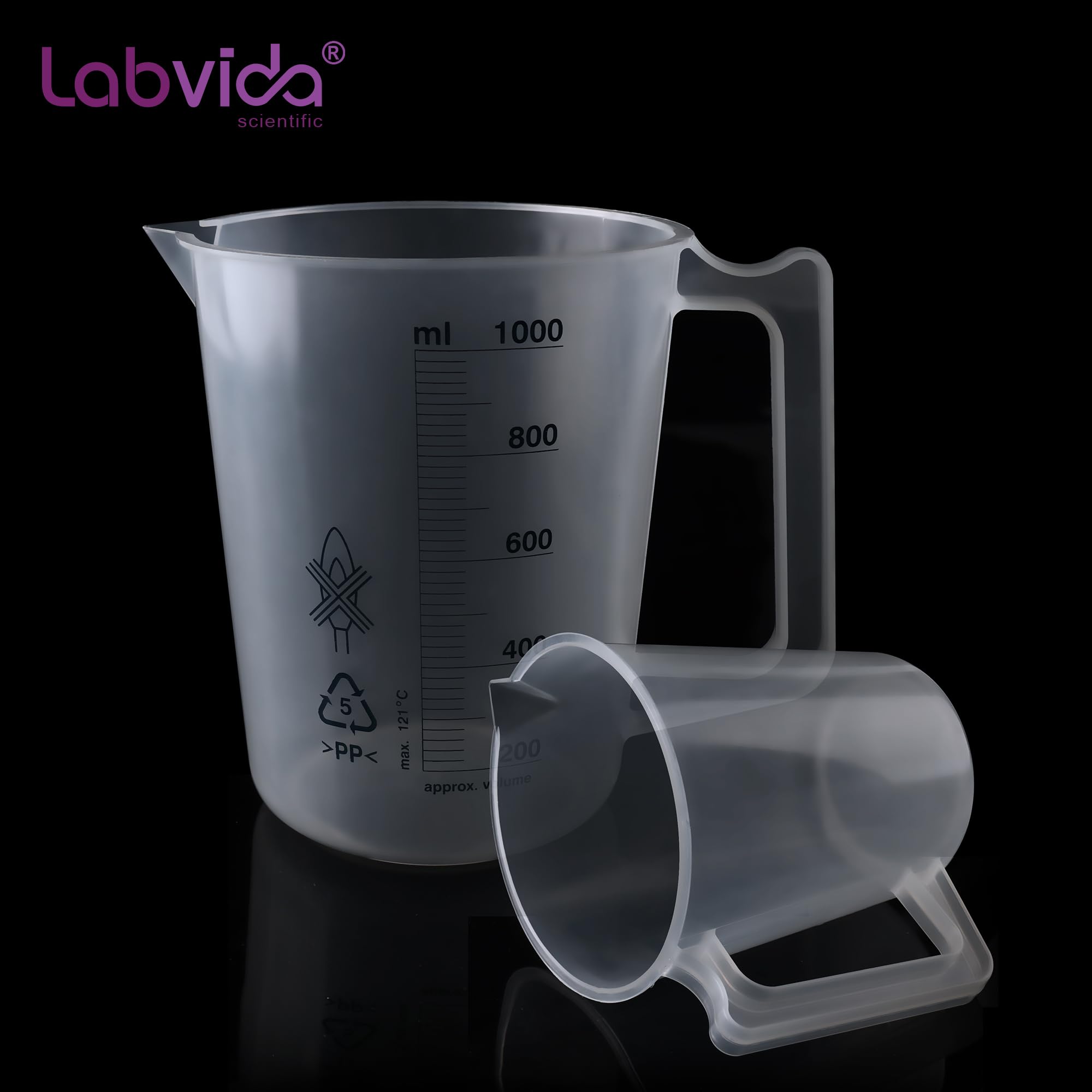 Vasos de plástico con asa, vol.2000 ml (66 onzas) taza medidora con línea de escala azul, jarra de plástico PP material ideal para actividades científicas y uso doméstico, LVB021