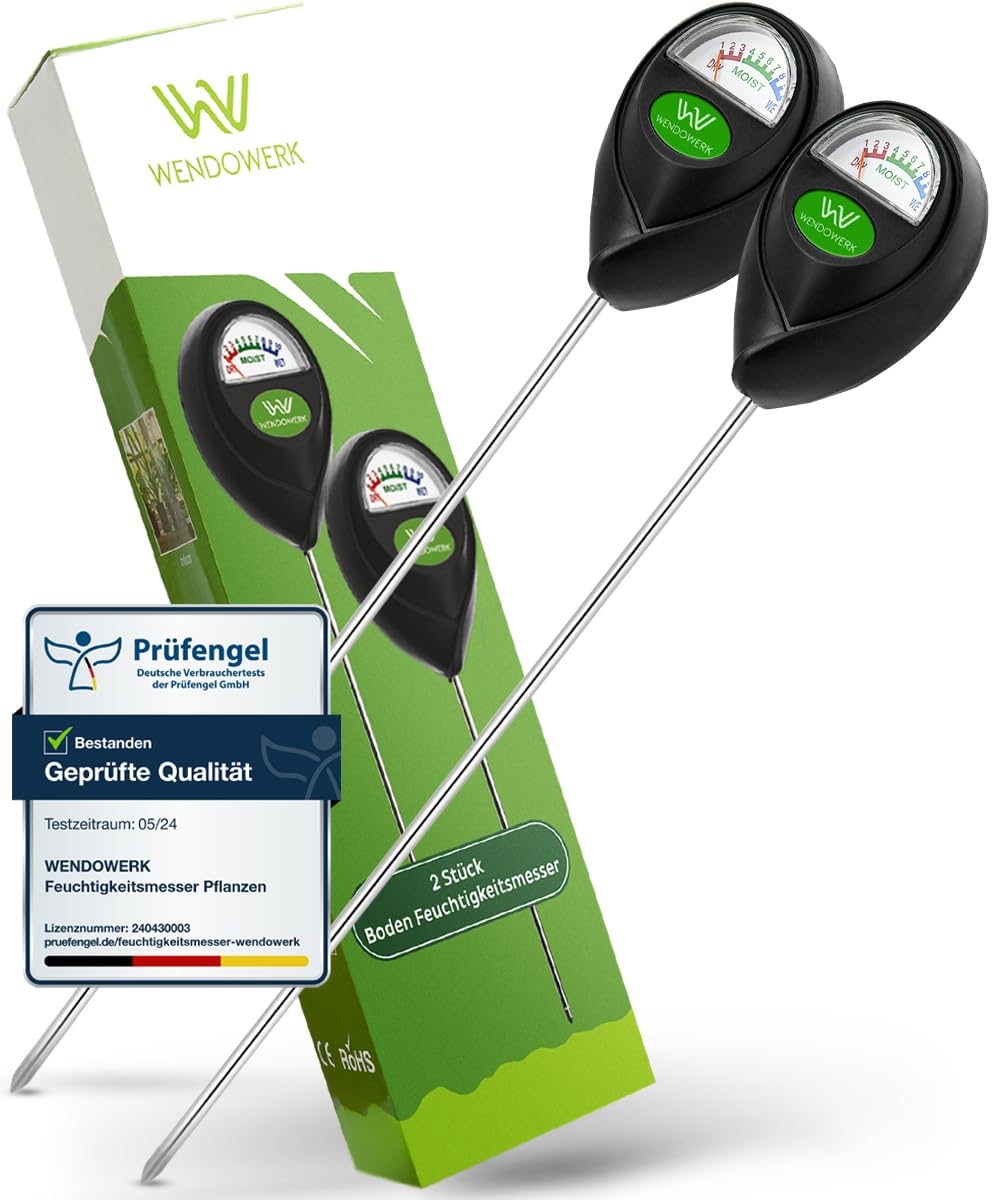 WENDOWERK Lot de 2 humidimètres extra longs pour plantes 40 cm [Noir/Noir] – Sans piles – Testeur d'humidité amélioré [2025] – Testeur de sol de qualité supérieure