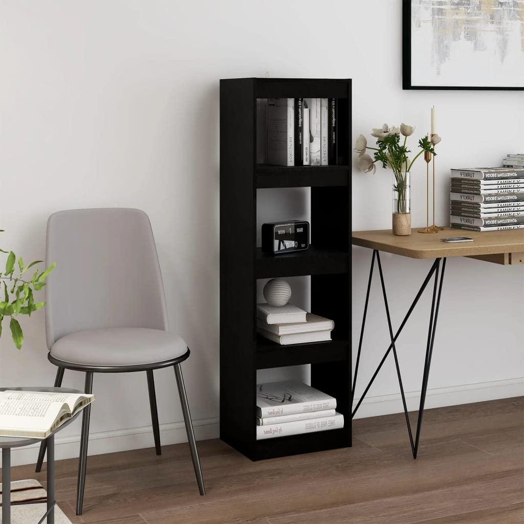 Gabinete divisor de habitación negro 40x30x135.5 cm de pino con estanterías