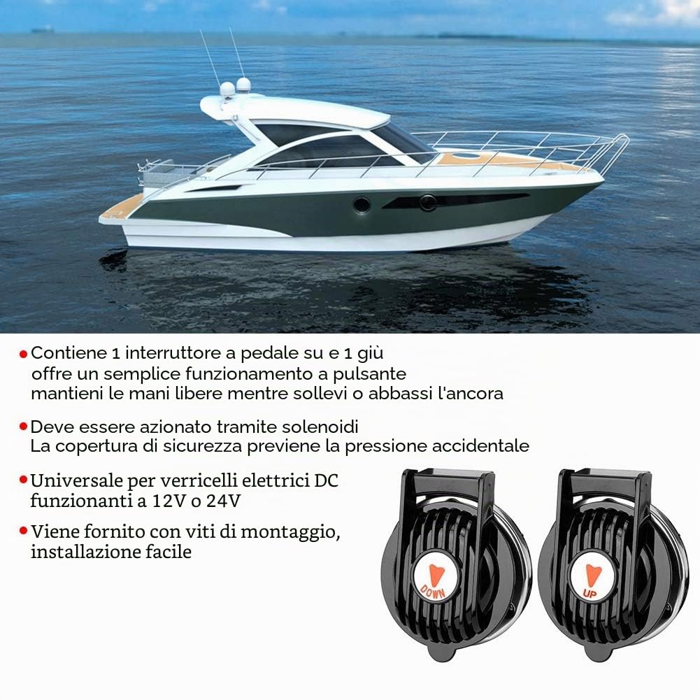 Interruttore a pedale marino per verricello di ancoraggio per barche - Coppia universale con interruttori su e giù per verricelli elettrici 12V/24V