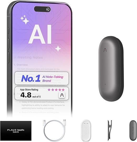 AI Voice Recorder, PLAUD NotePin Voice Recorder, App Control, AI Notetaker, AI Transcribe & Summarize, Support 112 Languages, 64GB Memory, Audio Recorder for Lectures, Meetings, Cosmic Gray