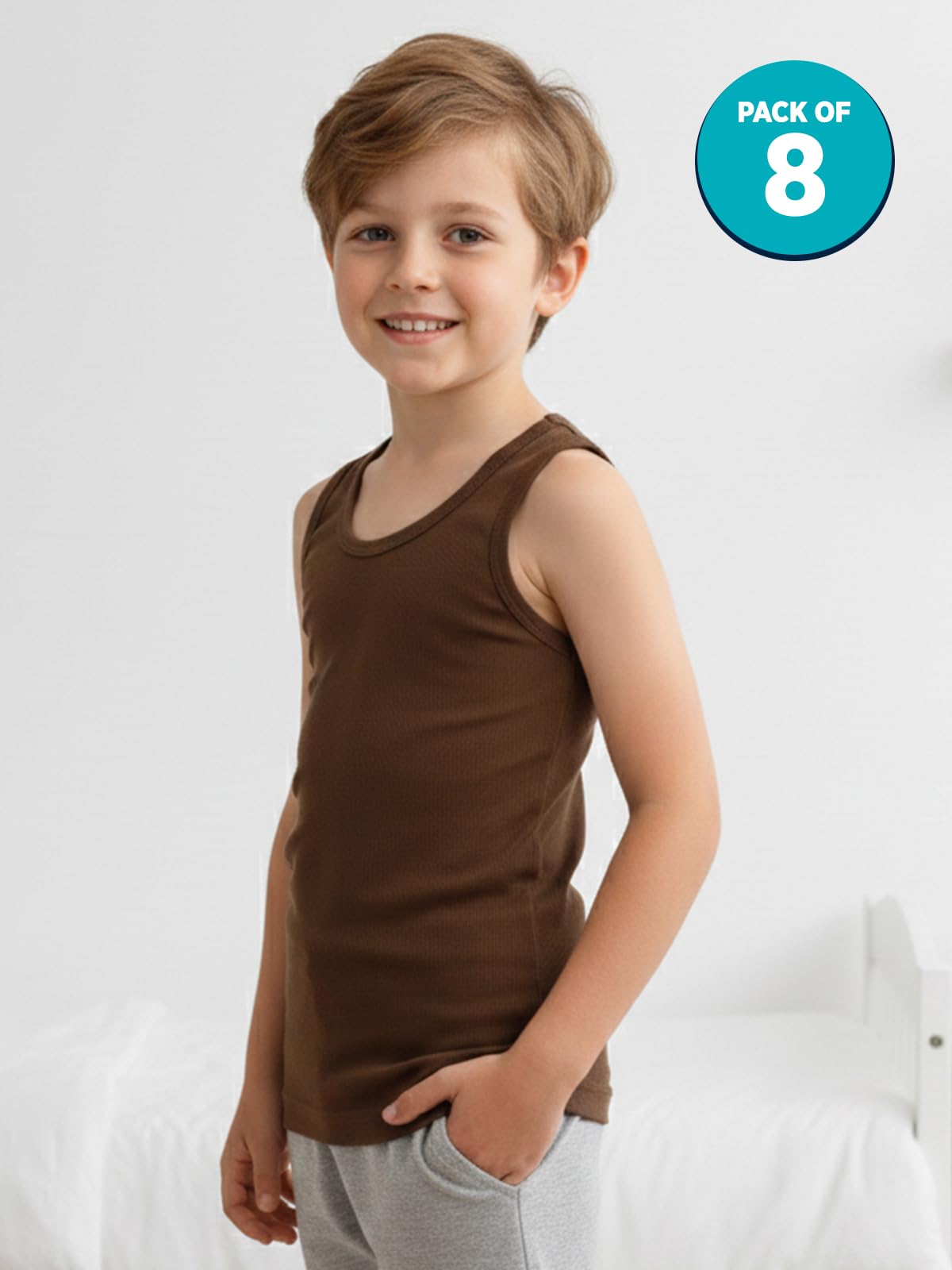 Lux Cozi Boy's Pack of 8 Muticolor Super Combed Cotton Round Neck Sleeveless Color Vest (Size : 70cm) Multicolour 4