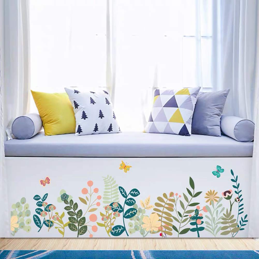 WandSticker4U Adesivi Murali Prato Fiorito Rosa - 228x40 Cm - Decorazione Parete Con Fiori E Libellule