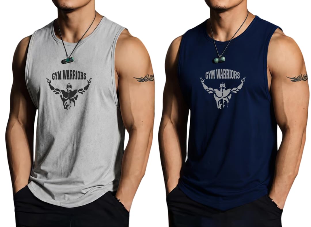 furrr Furr Men Printed Gym Vest Sleeveless Workout Tank Top for Men Polyster Athletic Training Wear Bodybuilding Stringer T Shirt Summer Fitness Apparel Pack of 2 Black Grey Muscle Fit-picture-40