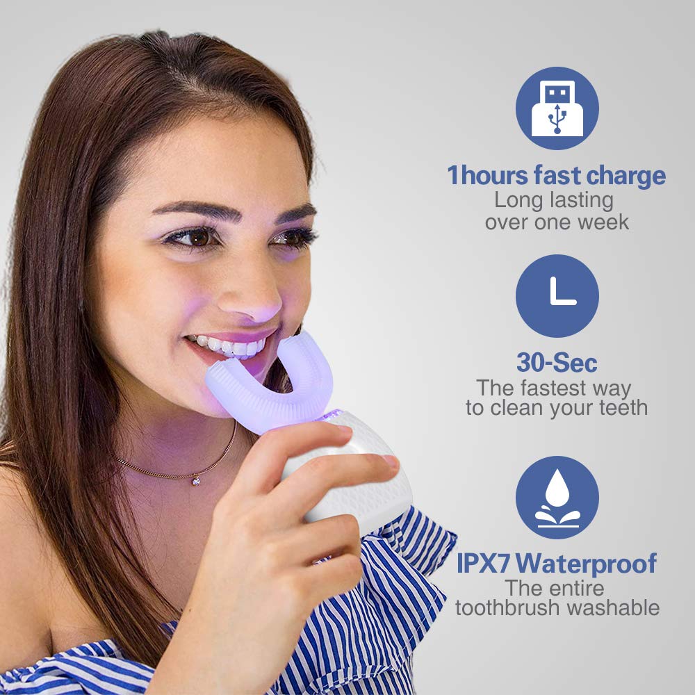 Cepillo de Dientes Ultrasónico Automático, Cepillo de Dientes Eléctrico Ultrasónico, Cepillo de Dientes Ultrasónico de 360° para Adultos (Blanco, 1)