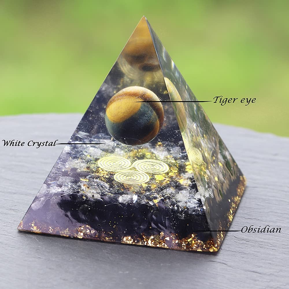 Black Obsidian Piramide Tiger Eye Pyramid Aura Divinazione al Quarzo, Yoga Meditazione Resina Artigianato EMF Protezione EMF Ornamenti Home (Extra Large, 8 cm)