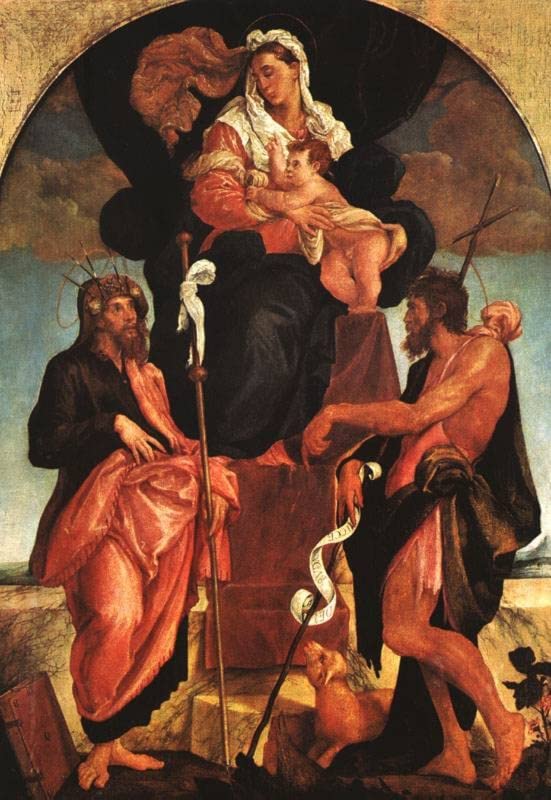 Toile Dame et enfant avec des saints Bassano pour décor de salon