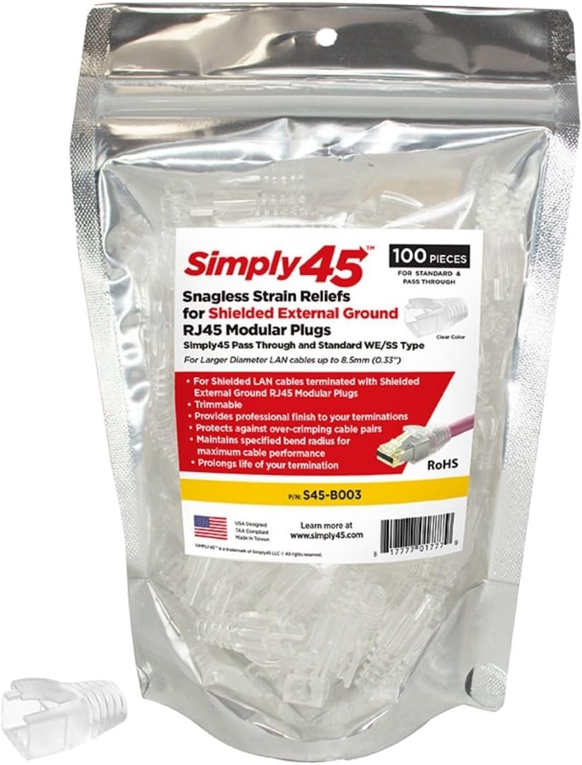 Simply45 8.5mm Strain Reliefs Shielded External Ground, 100Pcs