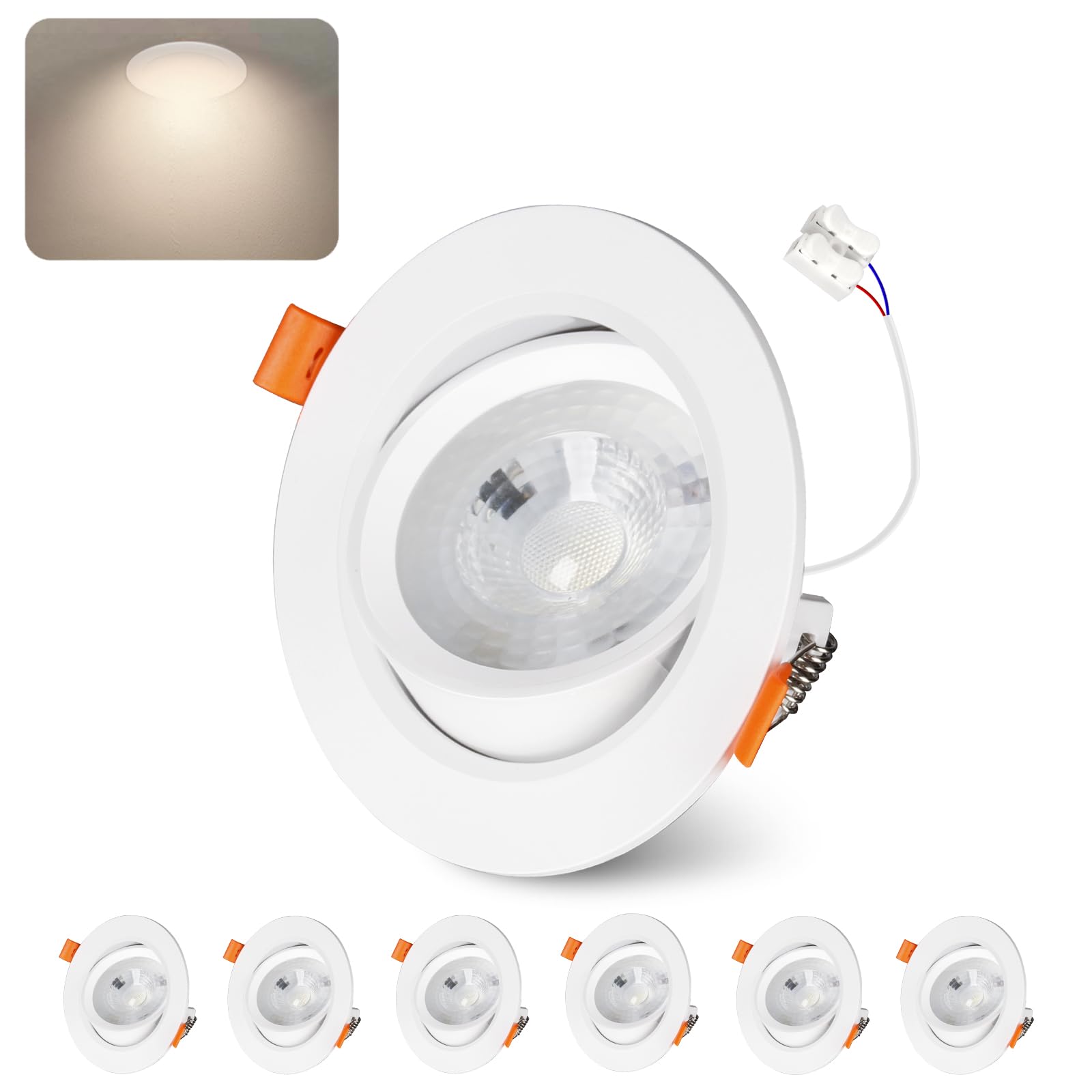 Focos LED Techo Empotrable 10W - Foco Interior LED Techo Ajustable (30°-60°), 90° Haz de Luz, 4000K Luz Neutra Natural, IP44, 960LM - Downlight Ojos de Buey para Baño, Cocina, Salón, 6er