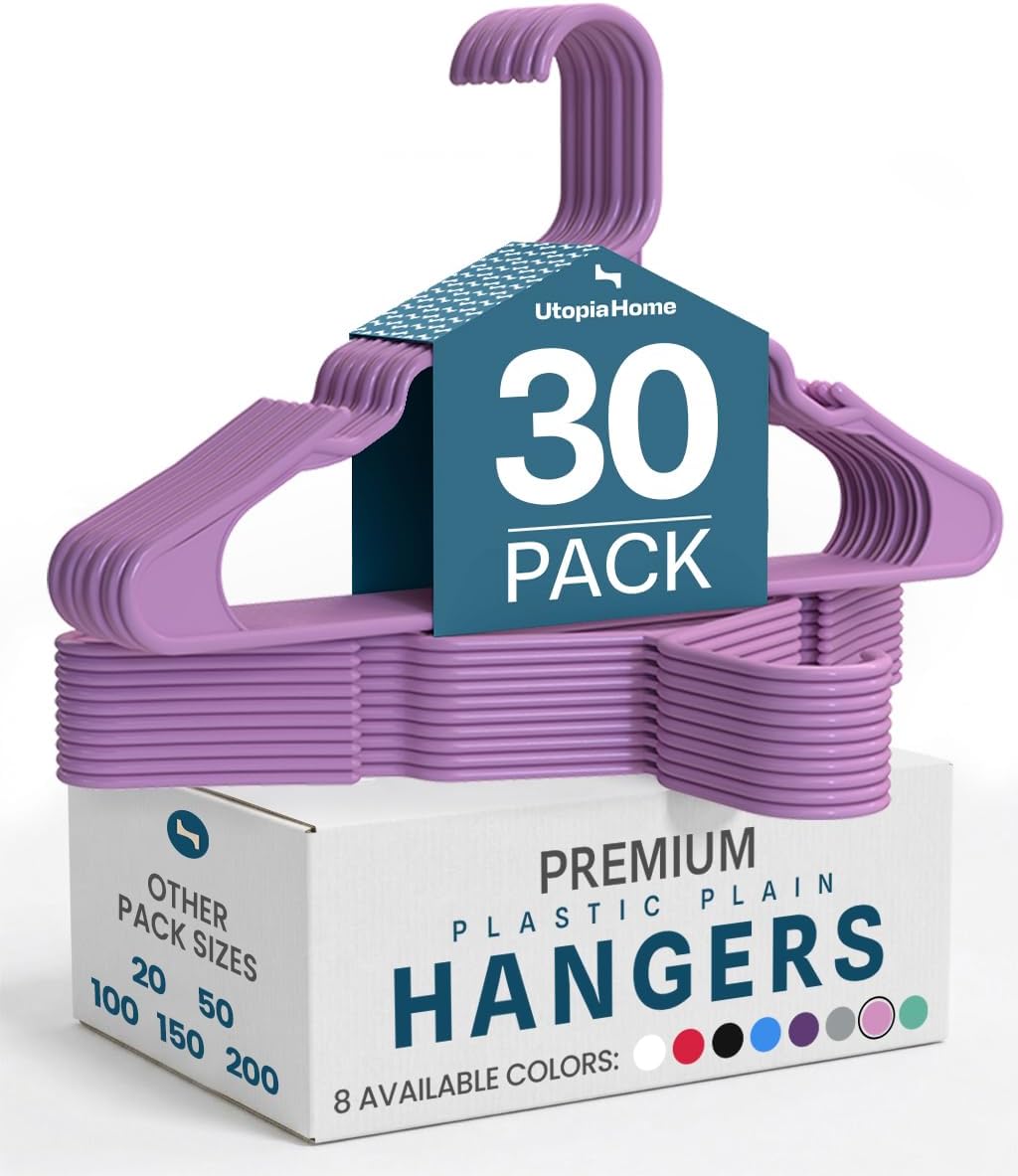 Utopia Home Plastic Hangers 30 Pack - Perfect Space Saving Clothes Hanger - Durable and Strong - Perfect Closet Organizers with Shoulder Grooves (Pink)