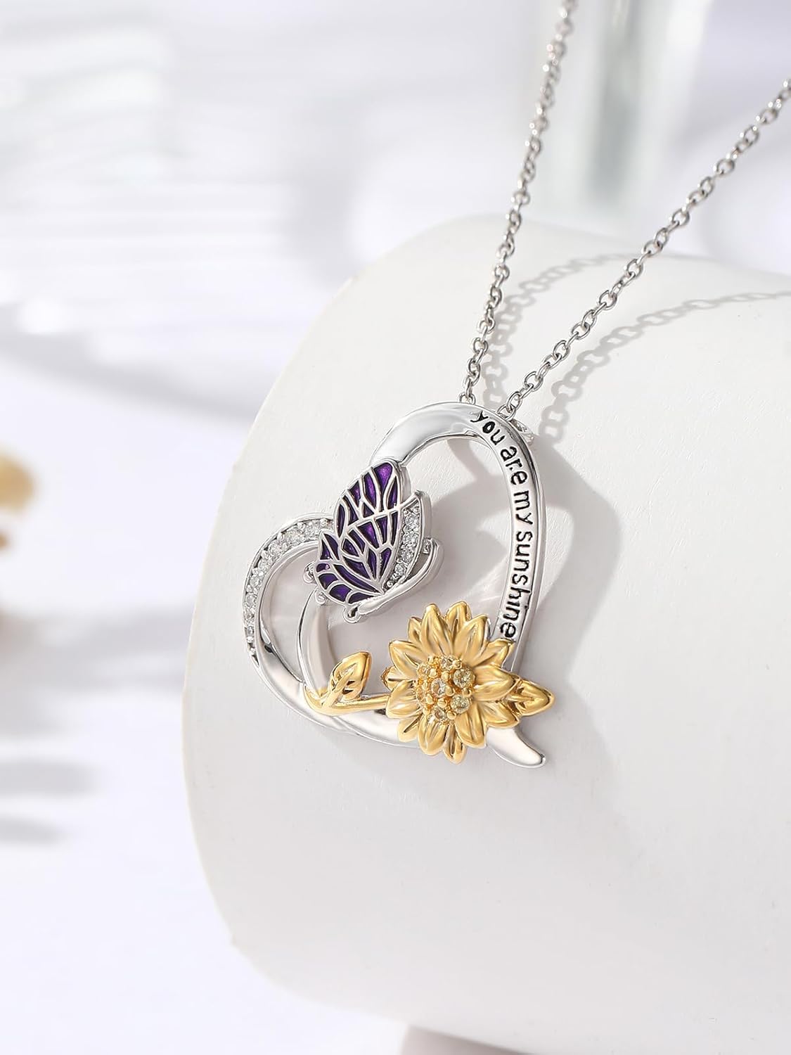 Palpitate Bee Butterfly Sunflower Necklace 925 Sterling Silver for Women,Cute Animal Birth Flower Pendant Jewelry Birthday Christmas Gifts for Wife Mom Girlfriend Friend Her - Image 2