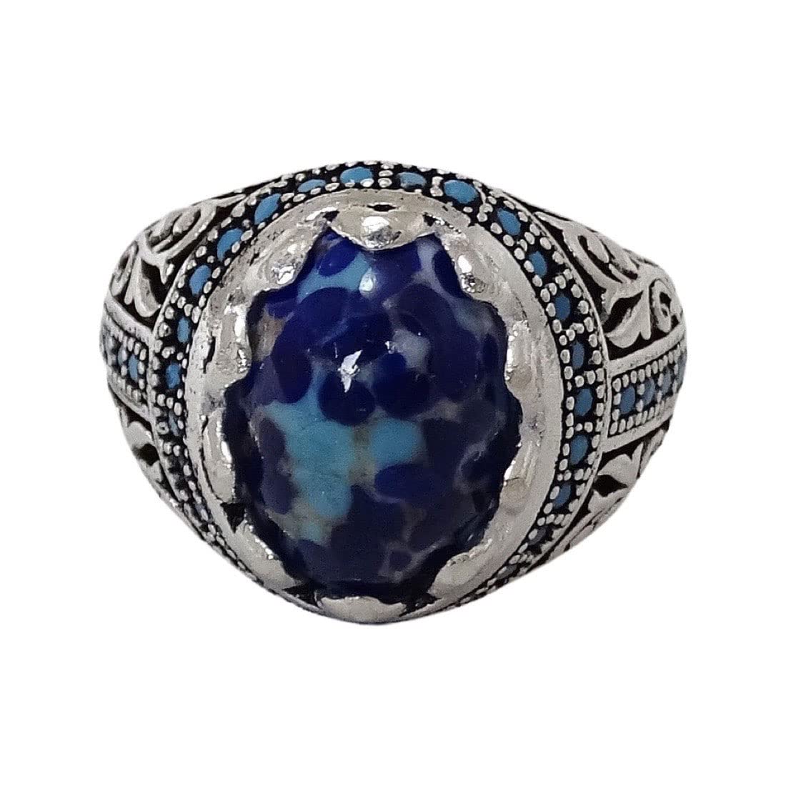 Sahiba Gems 925 Solid Silver Gents Ring With Blue Crystal Size 21.50