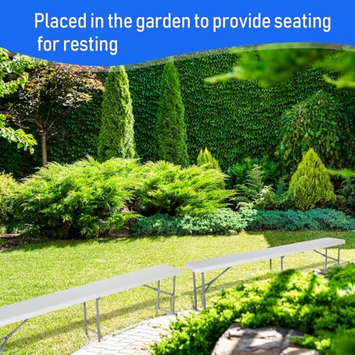 Soaoo 6 Pack 6ft Plastic Folding Bench Portable Outdoor White Foldable Bench Seating with Carrying Handle for Indoor Outdoor Backyard Camping Picnic Dining Party