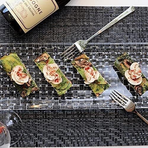 Image of Luxury Rectangular Clear Glass Dessert Platter 11 Inch Set of 1, Modern Textured Grid Serving Dish for Appetizers, Sushi, & Pastries, Elegant Presentation Tray