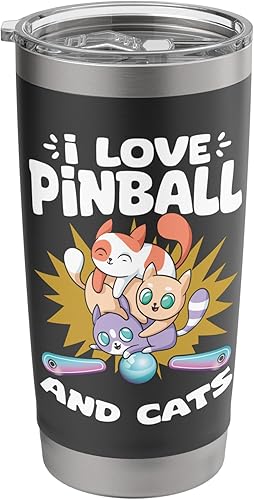 Pinball and Cats 90s Nostalgia Pinball Wizard Pet Cat Lover Stainless Steel Insulated Tumbler